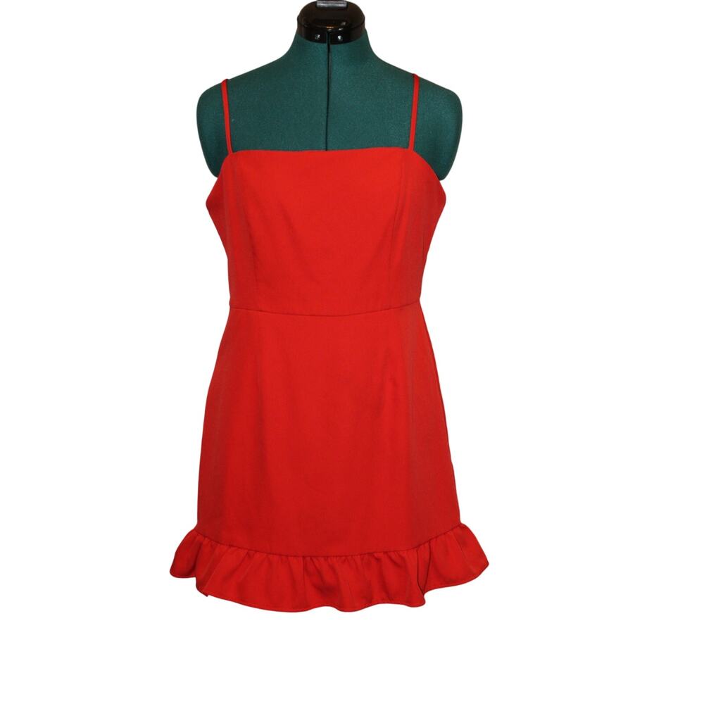 TCEC Red Ruffle Hem Mini Dress Sleeveless Spaghetti Strap Women’s Size L - Picture 2 of 5